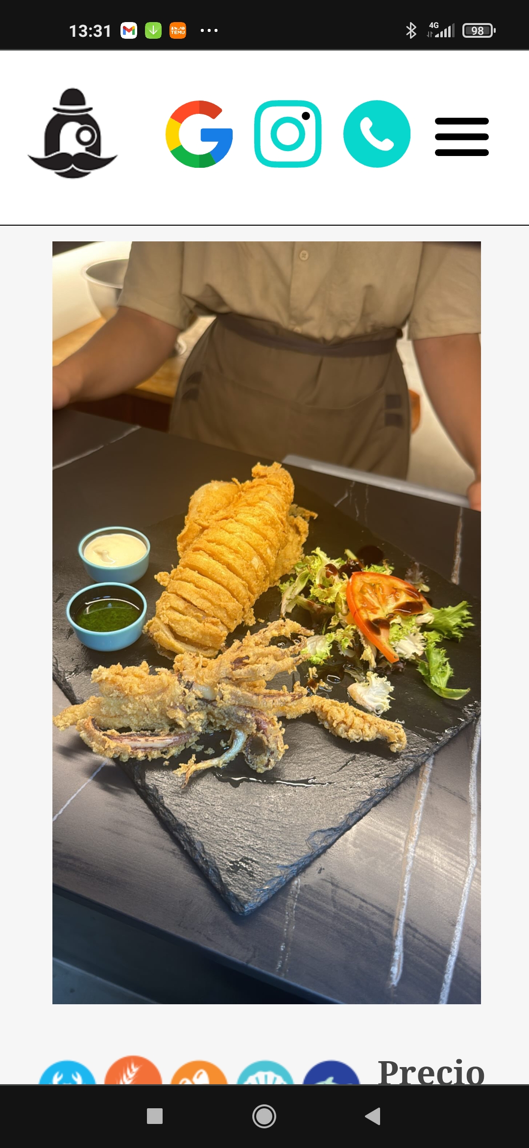 Calamar entero frito  con ali oli  /  o a la plancha en salsa verde